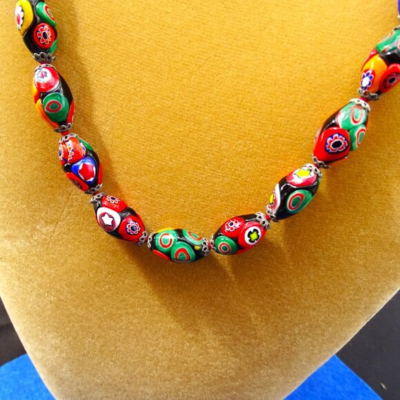 Vintage Venetian Glass Murano Colorful Millefiori Bead Hand Knotted Necklace - Picture 3 of 9